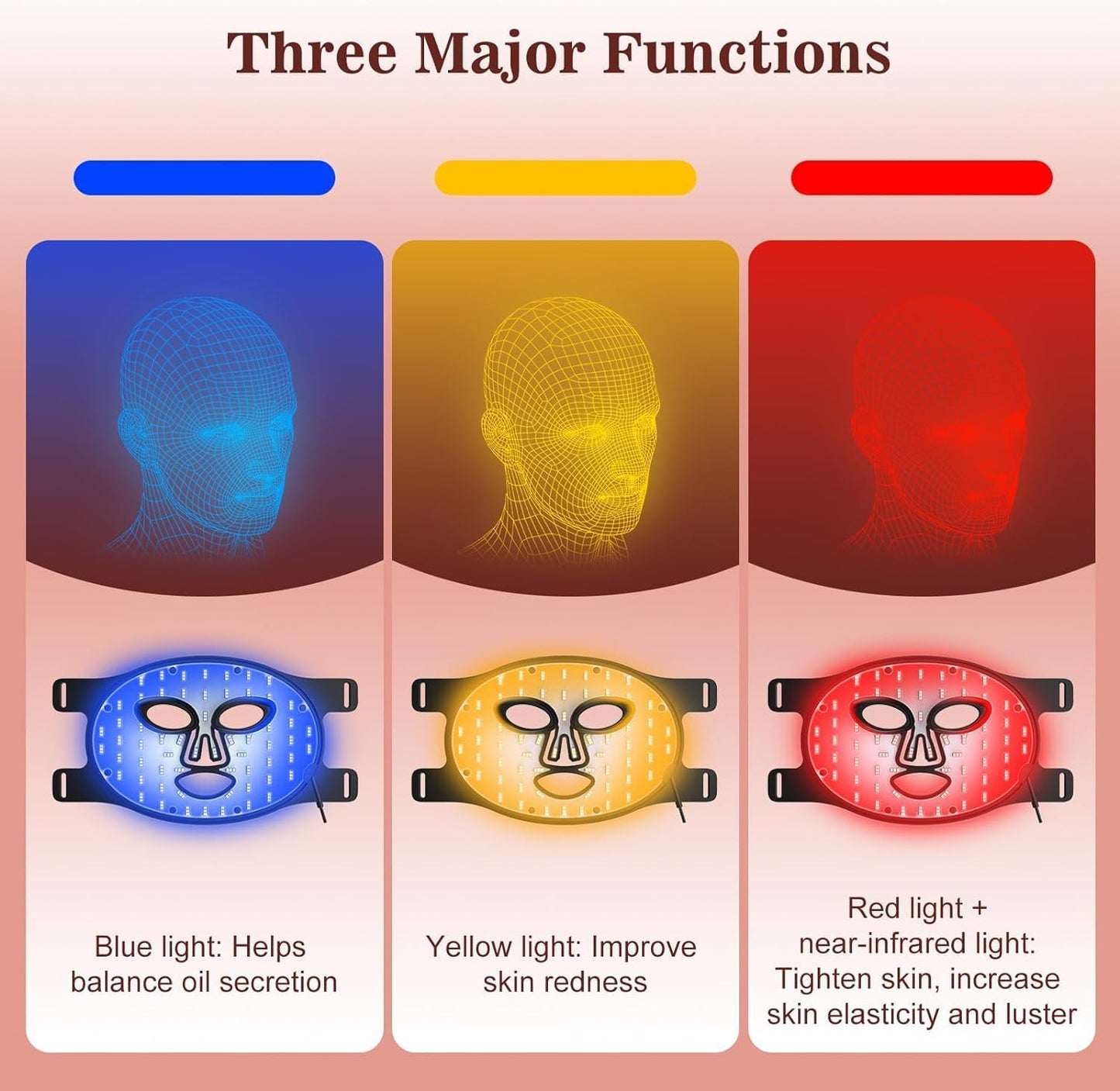 Red Light Therapy for Face, 3 Modes Portable Led Face Mask Light Therapy with Remote, Near-Infrared 850 Red Light Mask with Timing Function, Led Light Therapy at Home 180 LED Beads