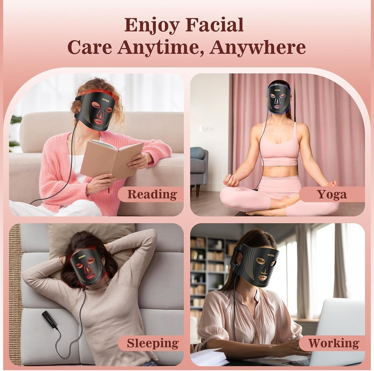 Red Light Therapy for Face, 3 Modes Portable Led Face Mask Light Therapy with Remote, Near-Infrared 850 Red Light Mask with Timing Function, Led Light Therapy at Home 180 LED Beads